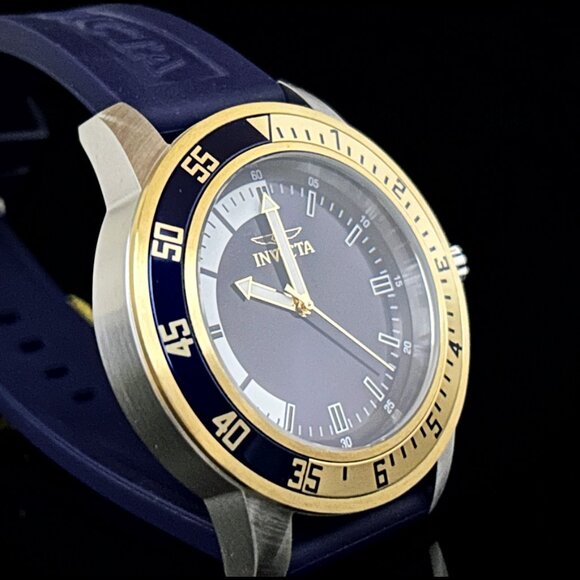 Invicta Men SPECIALTY 18K GOLD PLATE SILVER BLUE DIAL Strap 45mm Stylish Watch - Picture 4 of 7